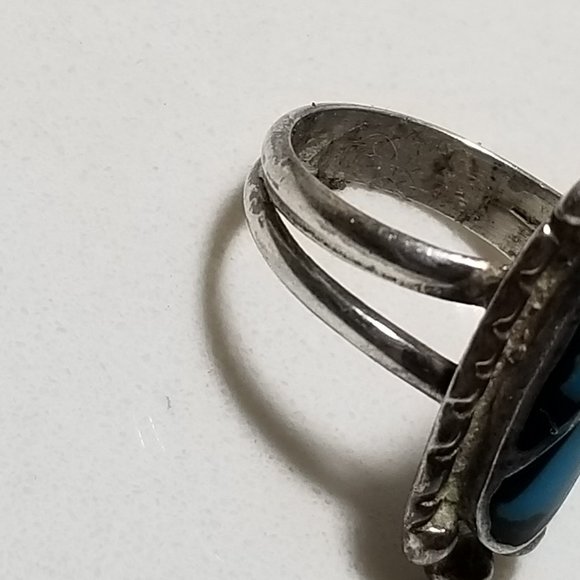 Zuni Design and Sterling Ring with Genuine Turquoise Arizona Art - Picture 6 of 10